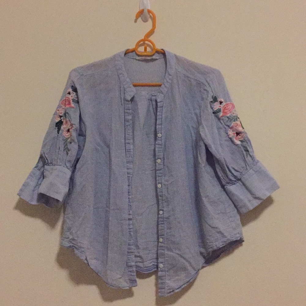 3/4 sleeve embroidered peasant top flower blouse